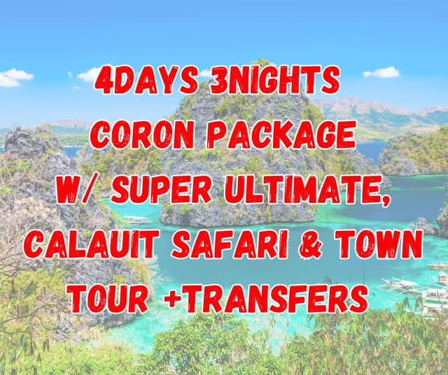 4D3N Coron Super Ultimate, Calauit Safari, and Town Tour + Transfers (Casa Montemar or R2R Tourist Inn or any similar Hotel)